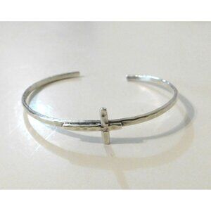 Sterling Silver Horizontal Sideway Cross Cuff Bracelet .925 Mexico